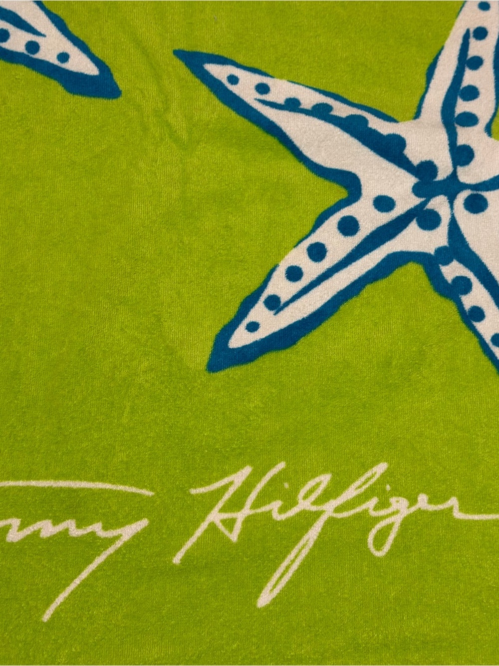 Tommy Hilfiger Lime Green Starfish Beach Towel 40 X 70 Cotton 100% Vacation